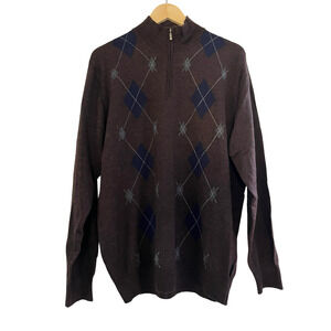 Neiman Marcus Argyle 1/4 Zip Merino Wool Mens Sweater‎ Size L Brown Grandpacore